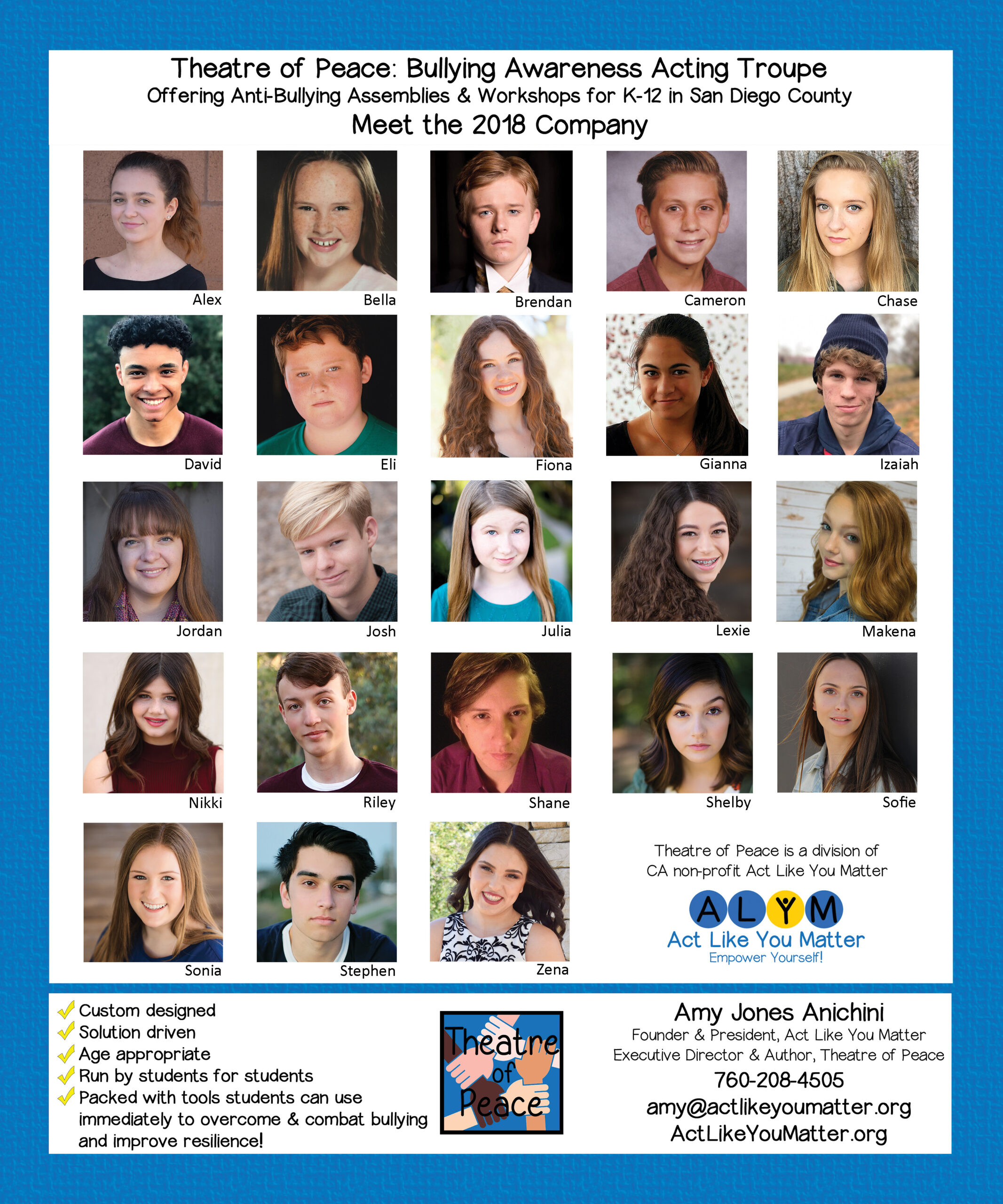 Announcing Theatre of Peace 2018 Company and the Launch of Anti-Bullying Assemblies