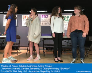 Photo of Theatre of Peace performing "Exclusion" from Baffle That Bully LIVE. Part of Baffle That Bully LIVE - Interactive Stage Play for K-3rd.