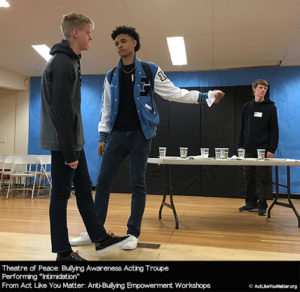 Photo of Theatre of Peace performing Intimidation Vignette, as part of Act Like You Matter: Anti-Bullying Empowerment Workshops.