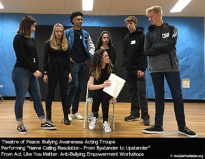 Photo of Theatre of Peace performing From Bystander to Upstander Vignette, as part of Act Like You Matter: Anti-Bullying Empowerment Workshops.