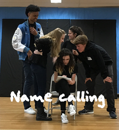 Photo of Theatre of Peace performing "Name Calling" Vignette. Part of Act Like You Matter: Anti-Bullying Empowerment Workshops and Assemblies. anti-bullying workshops for 7th-12th grades in san diego