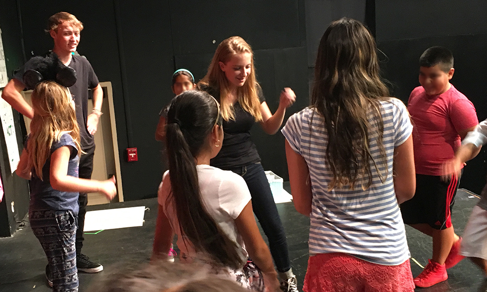 Photo of Theatre of Peace: Youth Anti-Bullying Acting Troupe running community building activities as part of "Act Like You Matter: Anti-Bullying Empowerment Workshops for Older Elementary." anti-bullying workshops for 4th-6th grades in San Diego