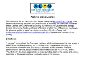 Image of part of page one of the Baffle Away Bullying_Archival Video License. Click the image to read the entire License.